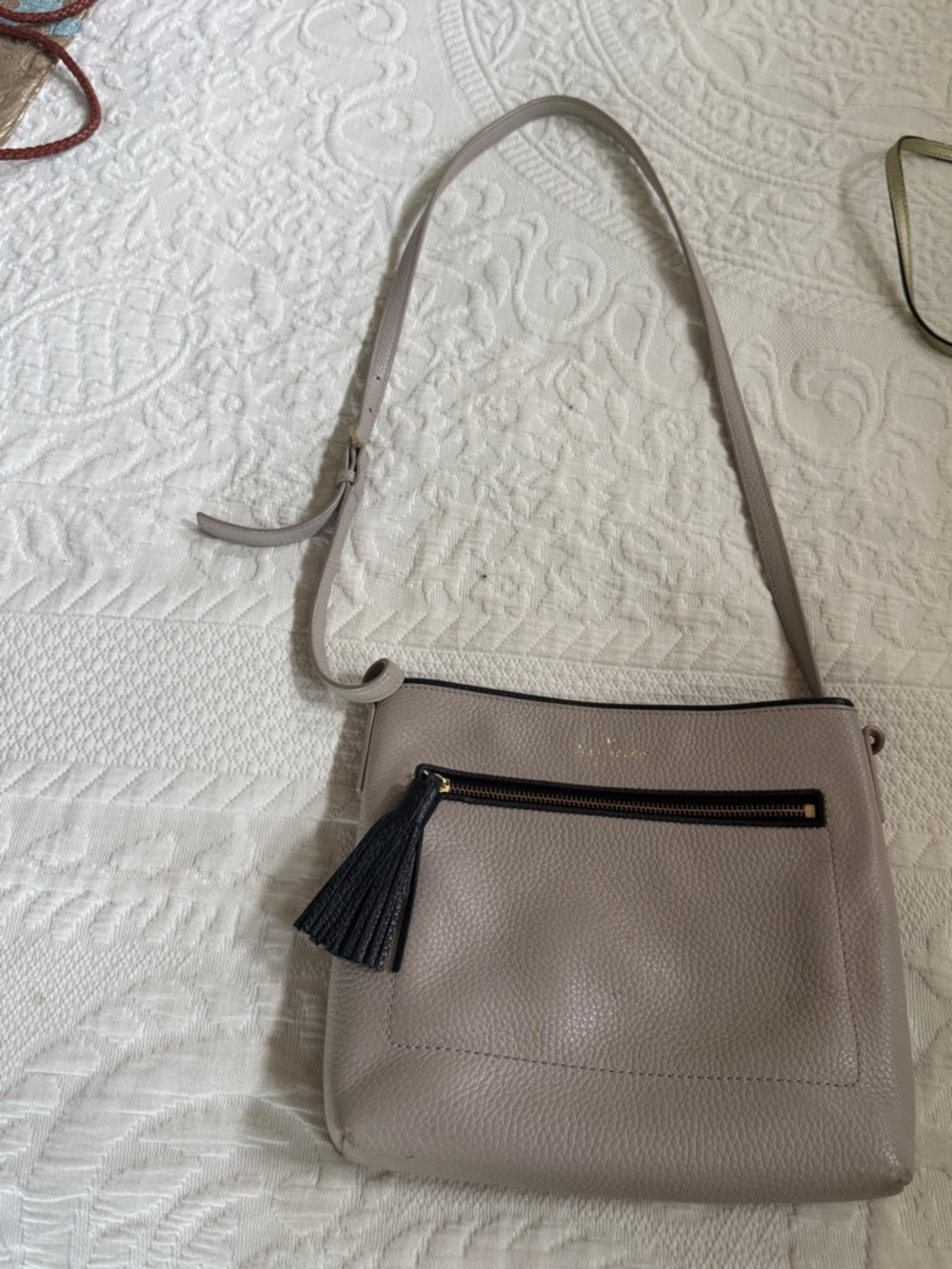 Kate SpadeTaupe Leather Crossbody Bag with Tassel